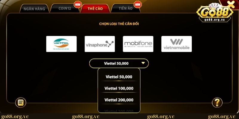 Giao dịch qua thẻ cào tại nền tảng GO 88